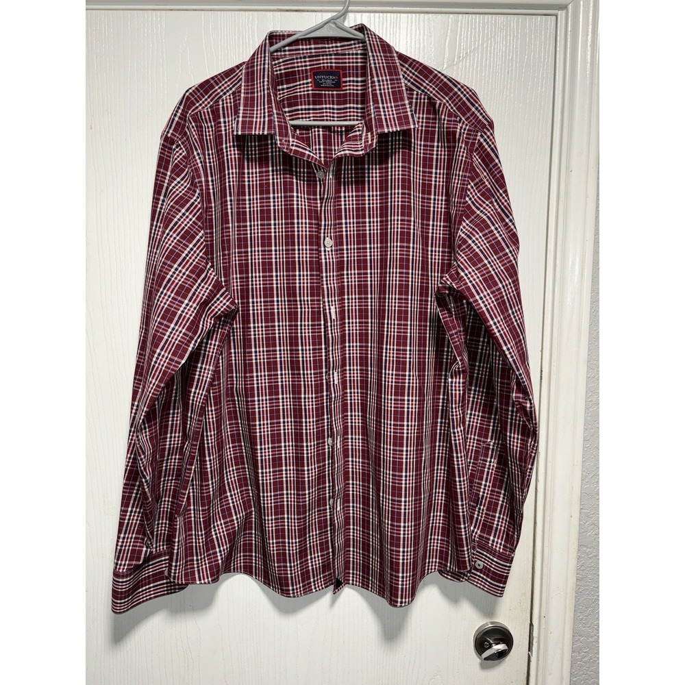 Untuckit Shirt Mens XXLarge Blue Red Plaid Slim Fit Button Up Long Sleeve